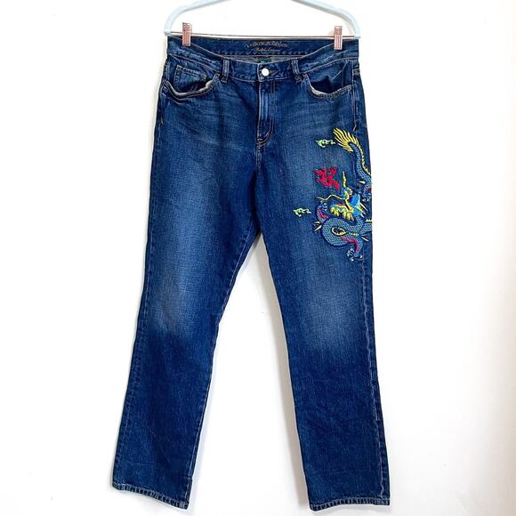 Lauren Ralph Lauren Womens Jeans Size 10 Embroidery Dragon Boho Classic Straight - Picture 1 of 7